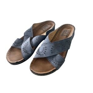 Soft‎ Comfort Women Blue Faux Leather Cutout Comfort Slides Sandals Size 10